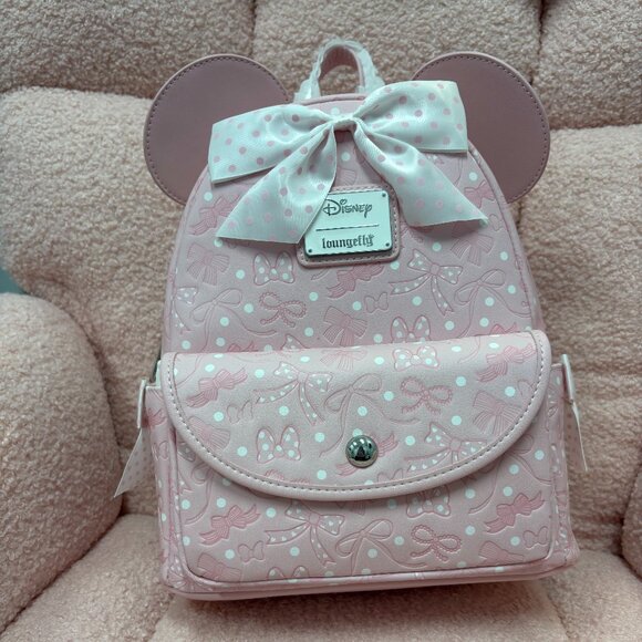 Loungefly Disney Minnie Mouse Pink Polka Dot Bow Mini Backpack - Picture 1 of 2